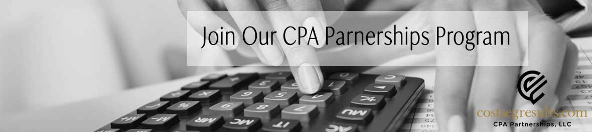 Graphic inviting CPAs to join a cost segregation partnership program for tax savings referrals